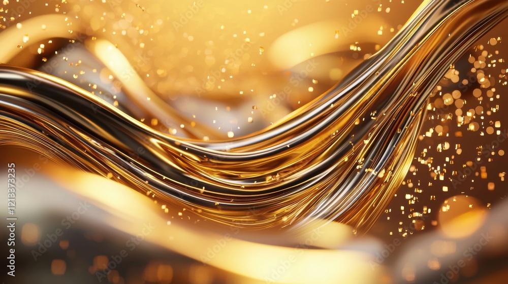 Poster mesmerizing golden fluid motion abstract with shimmering lights and elegant swirling curves