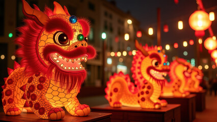 Fototapeta premium Illuminated Chinese Dragon Lantern - 3D renderings