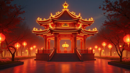 Fototapeta premium Illuminated Chinese Pagoda Lantern Festival - Asian Culture and Tra.