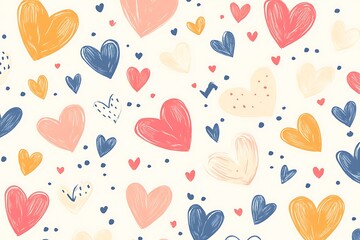 Cute Hand Drawn Hearts Pattern Seamless Design