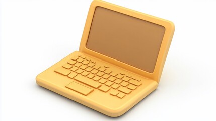 Pastel yellow laptop computer isolated on white background.