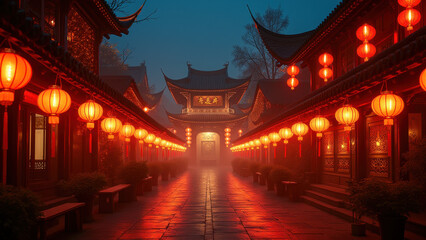 Lantern-Lit Chinese Alleyway at Night - Asian Culture