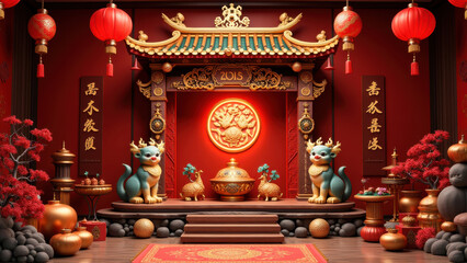 Fototapeta premium Lunar New Year 2015 Celebration Scene - 3D Rendered imagery