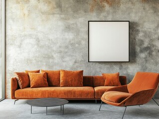 Modern Living Room with Velvet Couch and Minimalist Wall Art