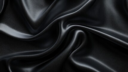 Fototapeta premium Elegant Black Satin Fabric with Smooth Texture and Lush Drapery in a Soft Light, Perfect for Fashion, Upholstery, and Artistic Projects in Various Backgrounds