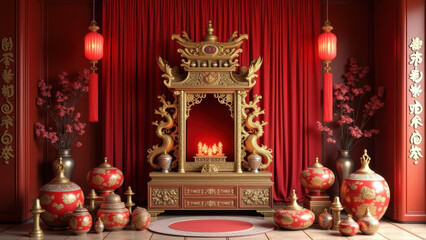 Obraz premium Luxurious Red & Gold Chinese Altar Shrine - Cultural celebrations (.