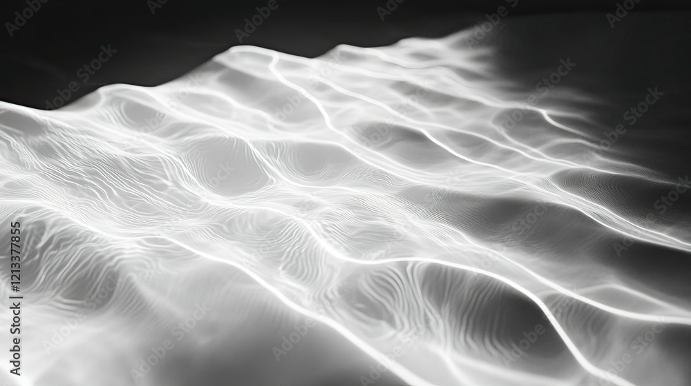 Poster Abstract Black and White Waves with Light Reflection, Evoking Calmness and Serenity in a Minimalistic Style for Art and Design Projects