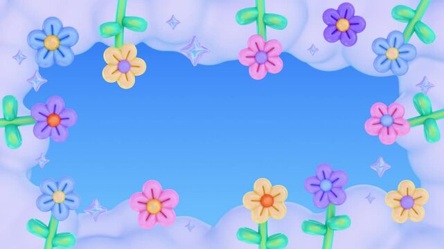 Colorful Pop Balloon Art Flower Frame 3D Loop Animation Background