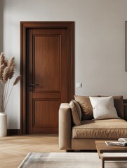 Modern Wooden Door with White Frame and Handle