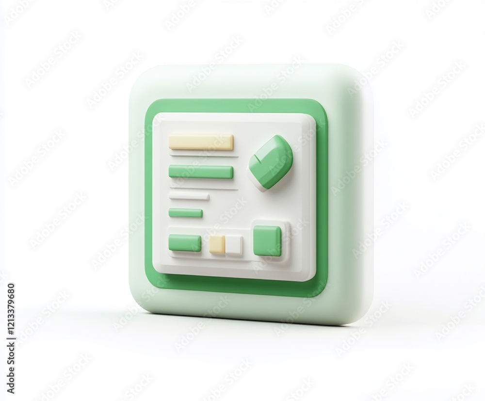 Poster 3d pastel green interface icon with data and buttons.