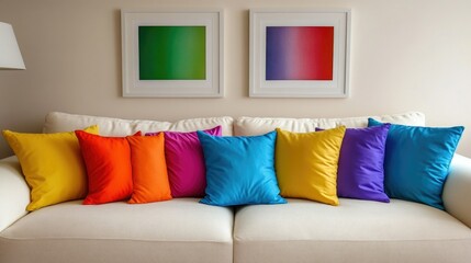 Vibrant Couch Decor with Multi-Color Pillows