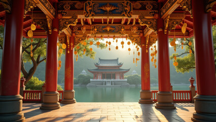 Serene Chinese Pavilion & Temple Lake - Asian architecture and design
