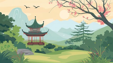 Obraz premium Nature_Oriental_Fantasy_landscape_chinese_temple