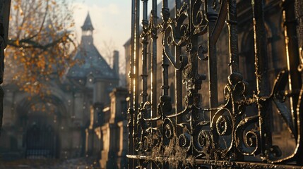 Iron Gate: A heavy, beautifully designed wrought iron gate, often used as a grand entryway, combining durability with intricate, artistic craftsmanship.
