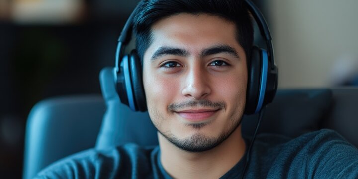 Gaming Experience: Smiling Young Man with Headphones