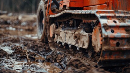 Fototapeta premium Earthmover (Excavator): A giant construction vehicle with specialized machinery for efficient digging, lifting, and moving earth, essential for heavy-duty excavation work. 