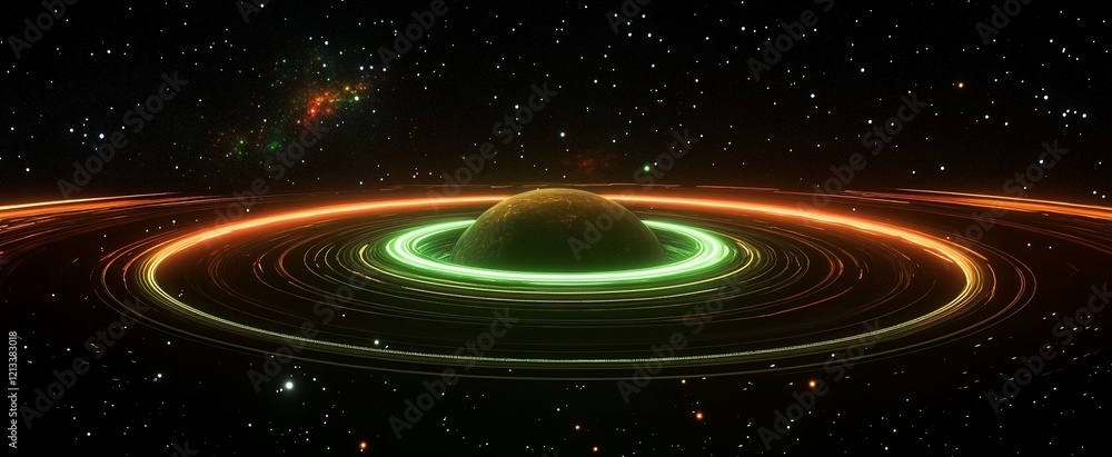 Canvas Prints glowing planet with vibrant rings in space.
