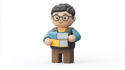 Obraz premium Smiling cartoon boy holding two books.