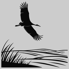 a bird flying into the horizon silhouette vector design art and illustratio