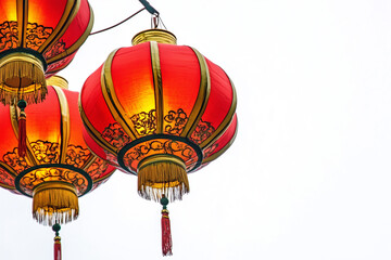 Obraz premium Traditional red Chinese lantern hanging for a festive celebration