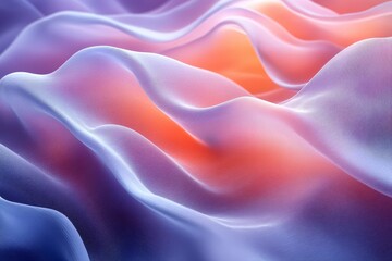 Obraz premium 3D render of an abstract pastel-colored wave shape with silk cloth on a white background, soft blurred light blue and purple background, studio shot with high detail.