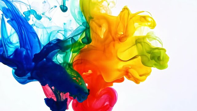 colorful ink swirling in water on white background