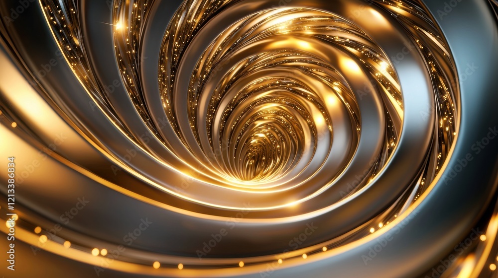 Poster captivating golden spiral vortex mesmerizing abstract 3d fractal tunnel background