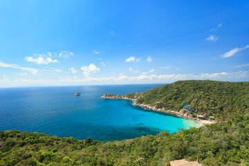 Beautiful beach sea and blue sky background for vacation summer holiday.