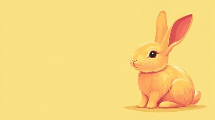 Obraz premium Adorable golden bunny sitting against a pale yellow background.