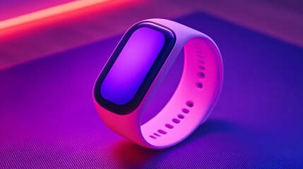 Pink Smartwatch Displayed Under Neon Lights