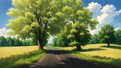 Fototapeta premium Big trees and quiet country streets