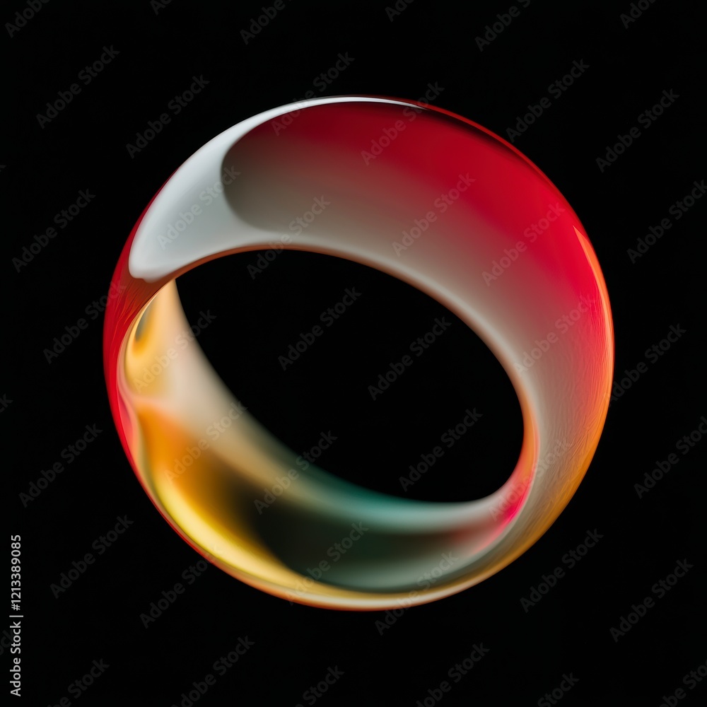 Poster abstract colorful glass ring 3d render smooth gradient modern art design element