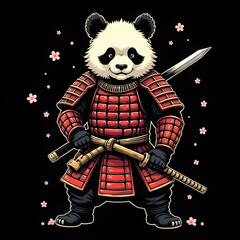 Panda Samurai T-shirt Print, IA Generative
