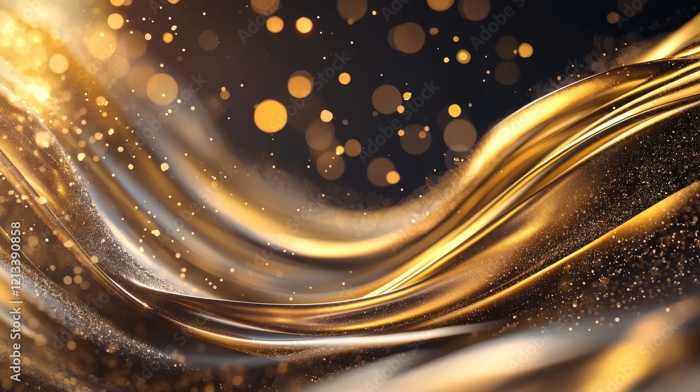 Aufkleber captivating golden fluid wave with sparkling glitter and light effect creating luxurious abstract ba