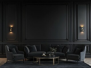 Fototapeta premium Contemporary Living Room with Dark Wallpaper