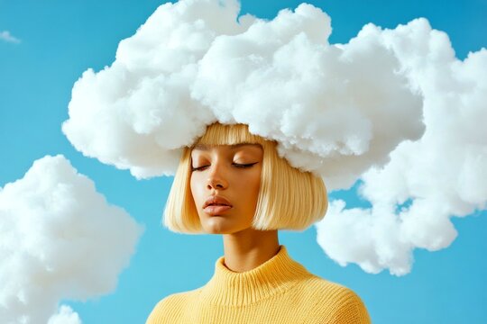 Commercial ad campaign idea. Short haircut - blond hair. Pretty calm mixed-race girl - for ads, brochure and internet banner use. Trendy short hair ads. Hair focus campaign. Chic haircuts.