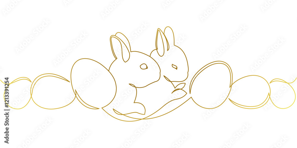 Canvas Prints Golden Line Art of Two Rabbits with Easter Egg Garland Vector Design