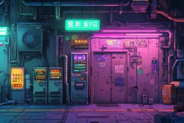 Buildings on a brightly lit city street at night with holiday decorations