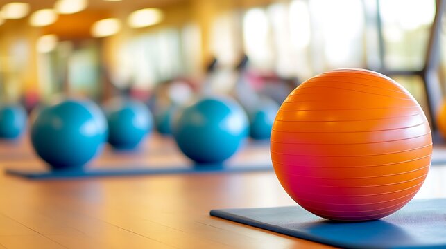 Orange and Blue Exercise Balls in Fitness Studio