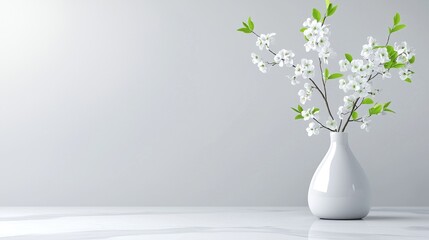 White blossoms in vase, minimalist setting, calm background, perfect for home decor
