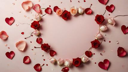 Obraz premium Flat Lay Pink Valentine's Day Background with Rose Petals