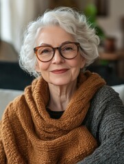 Grey-haired Woman with Cable Knit Sweater
