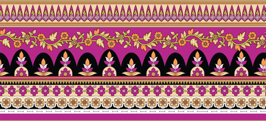 Artistic ornamental borders with ethnic influences for wallpapers, gift wraps, and modern decor.