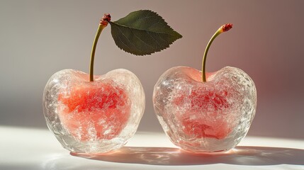 Cherries Encased in Ice Crystals, A Perfect Blend of Nature and Art