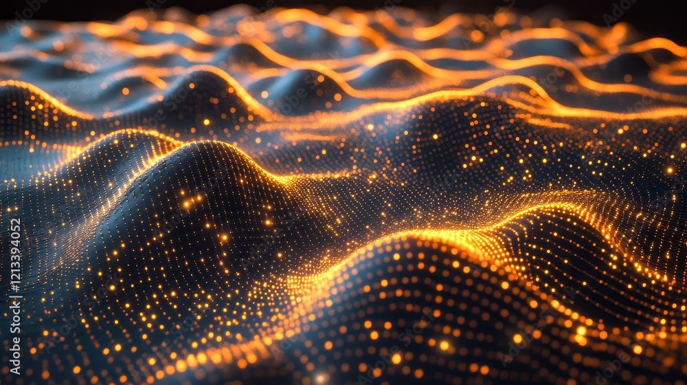 Aufkleber abstract glowing particle wave, dark background. ideal for tech, data, or network concepts, adds vis