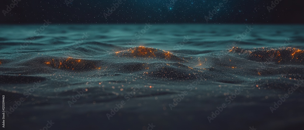 Poster futuristic digital landscape global network connection abstract data flow technology ba