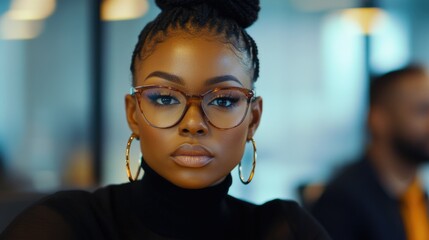 Sophisticated Woman with Glasses, High-Contrast Portrait