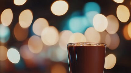 A Glass Of Chocolate Drink Before Bokeh Lights