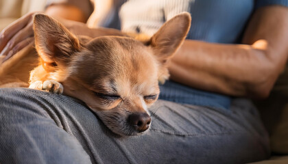 膝の上のチワワ