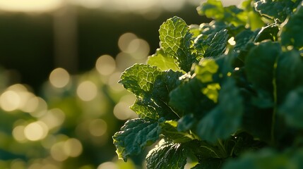 Sunlit Green Leaves Bask In Golden Hour Light
